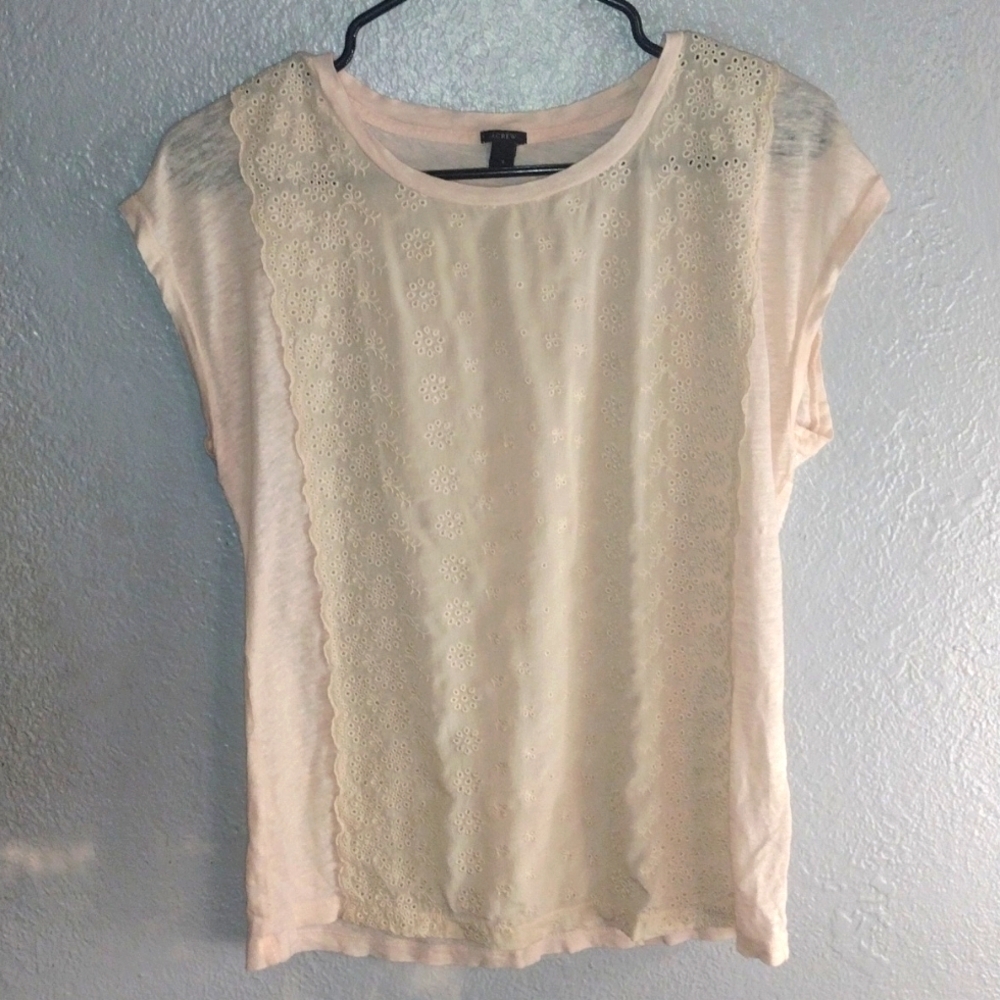 J Crew Light Powder Pink 100% Linen Top with Eyelet Detailing. S